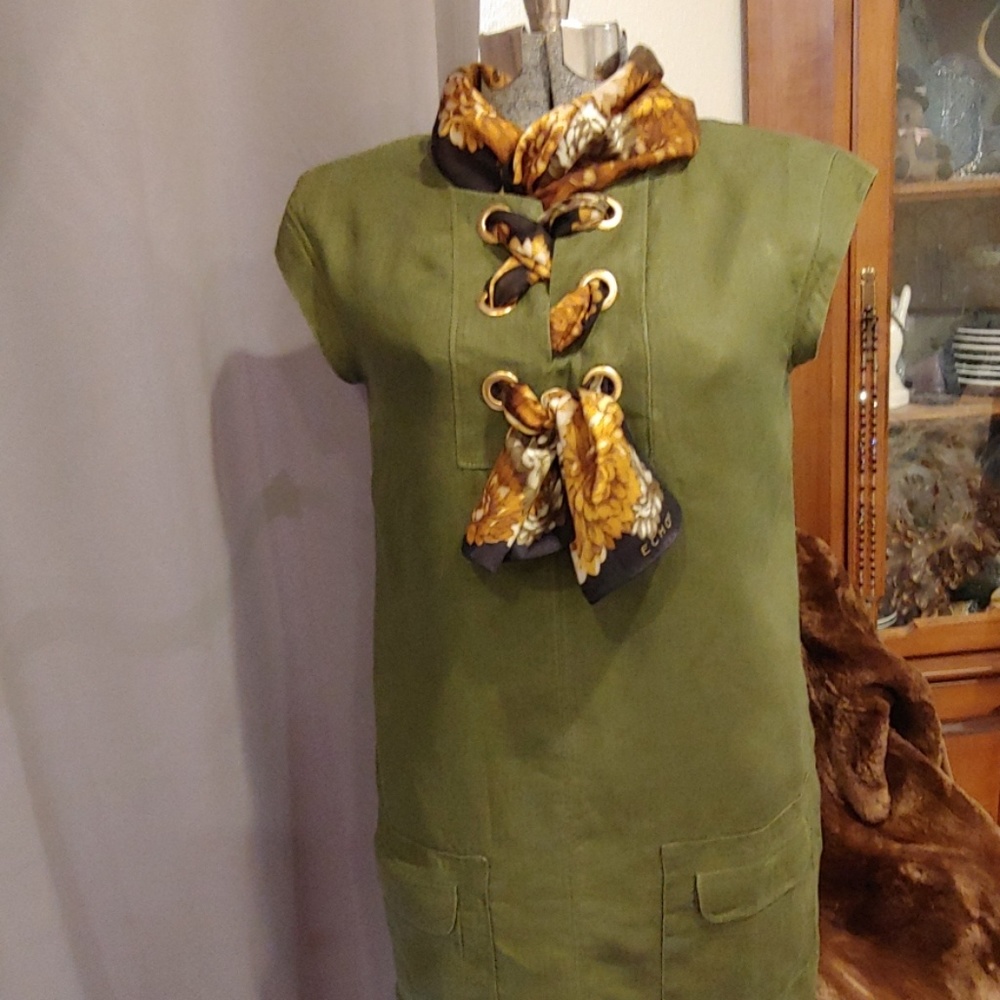 J Crew Green Linen Shift Dress W/ Grommets - Picture 5 of 7